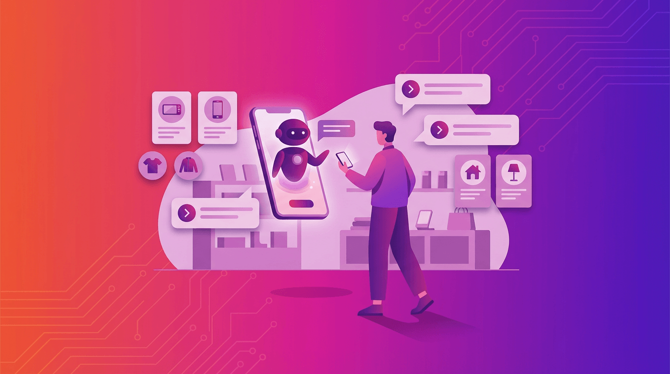 En person handler med AI-assistent på mobil i en digital nettbutikk