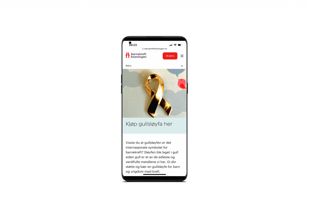 Telefon-mockup – Barnekreftforeningen Gullsløyfe