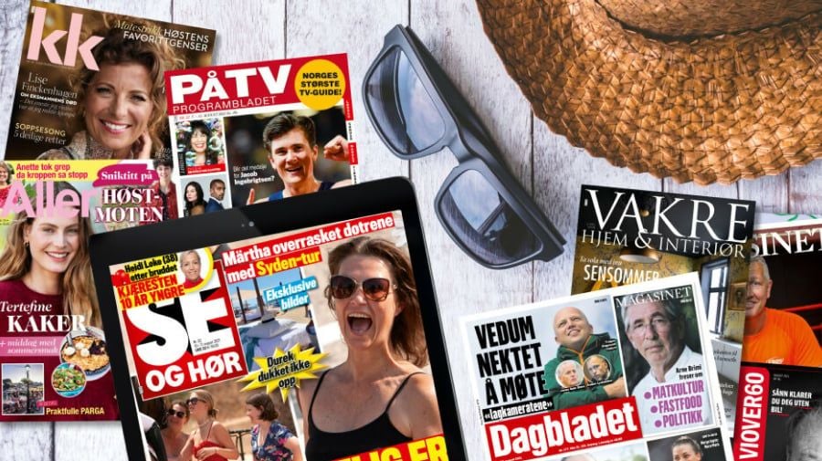 Aller Media magasiner – Se og Hør, KK, Dagbladet og Allers – spredt på et bord