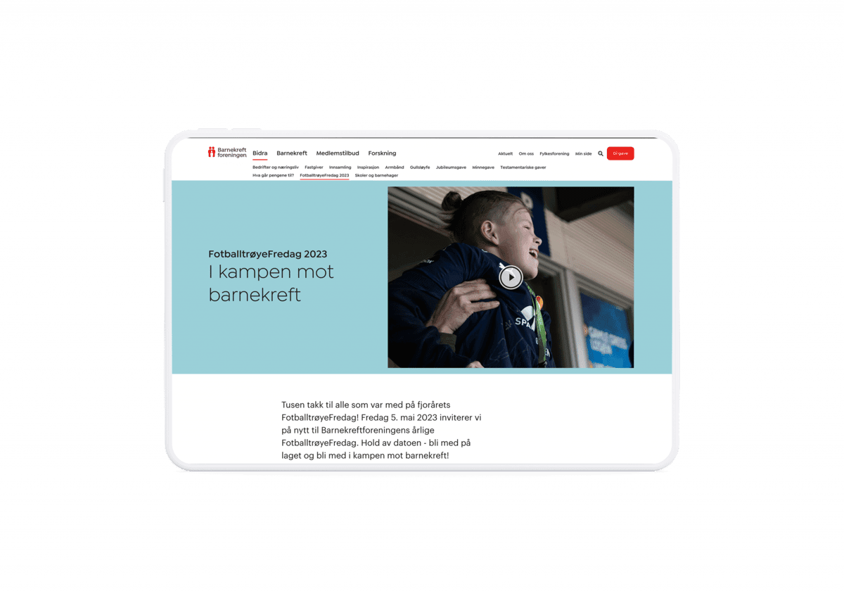Tablet-mockup – Barnekreftforeningen Fotballtrøyefredag-kampanje