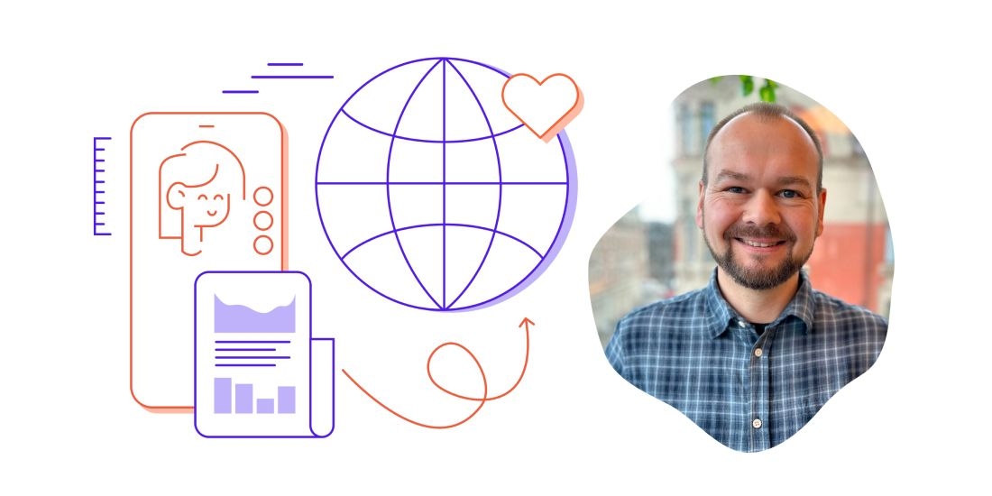 A picture of the writer and an illustration of global social media