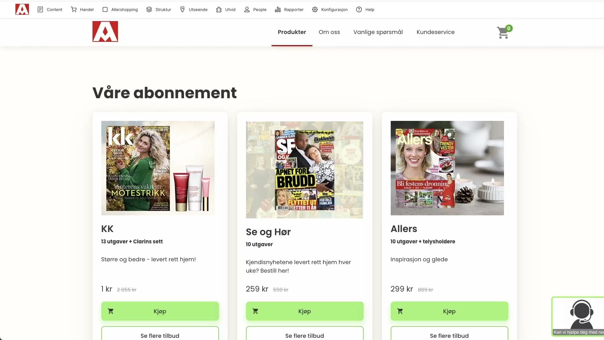 Skjermbilde av Drupal Gutenberg kampanjebygger for allershopping.no
