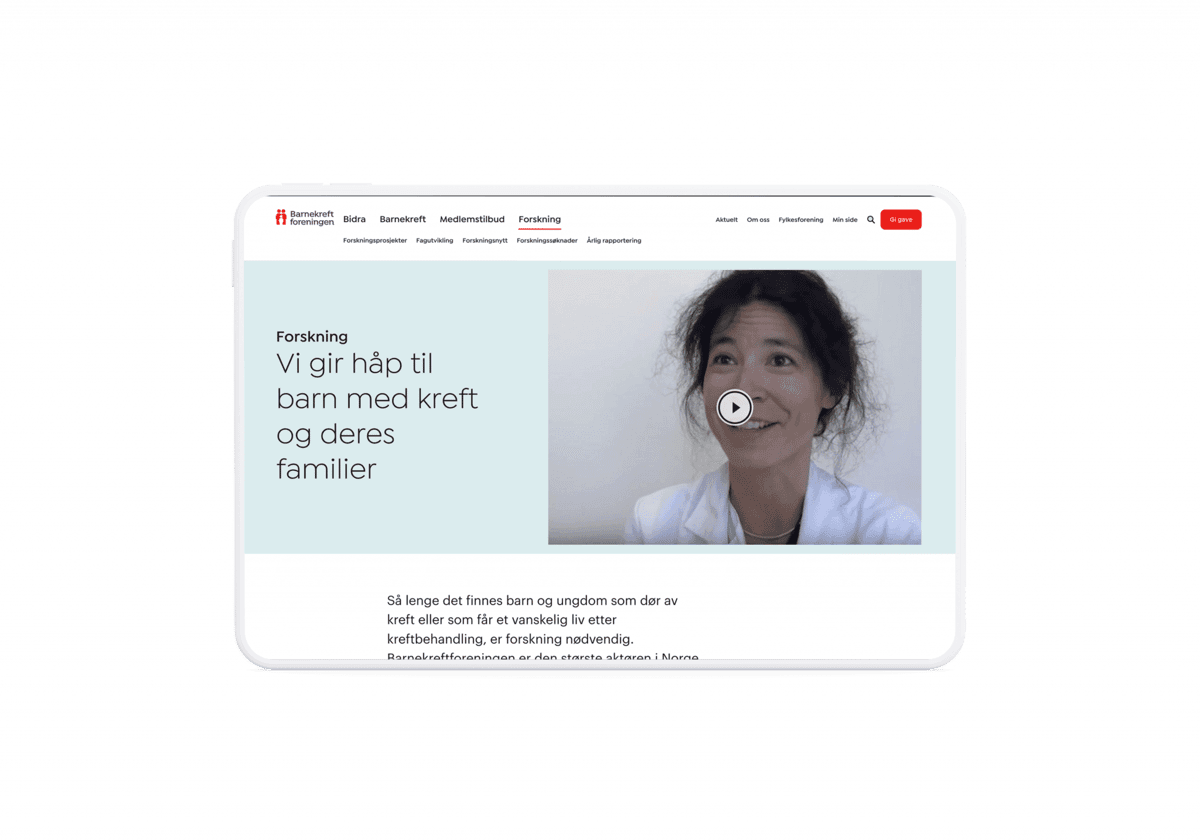 Tablet-mockup – Barnekreftforeningen forskning
