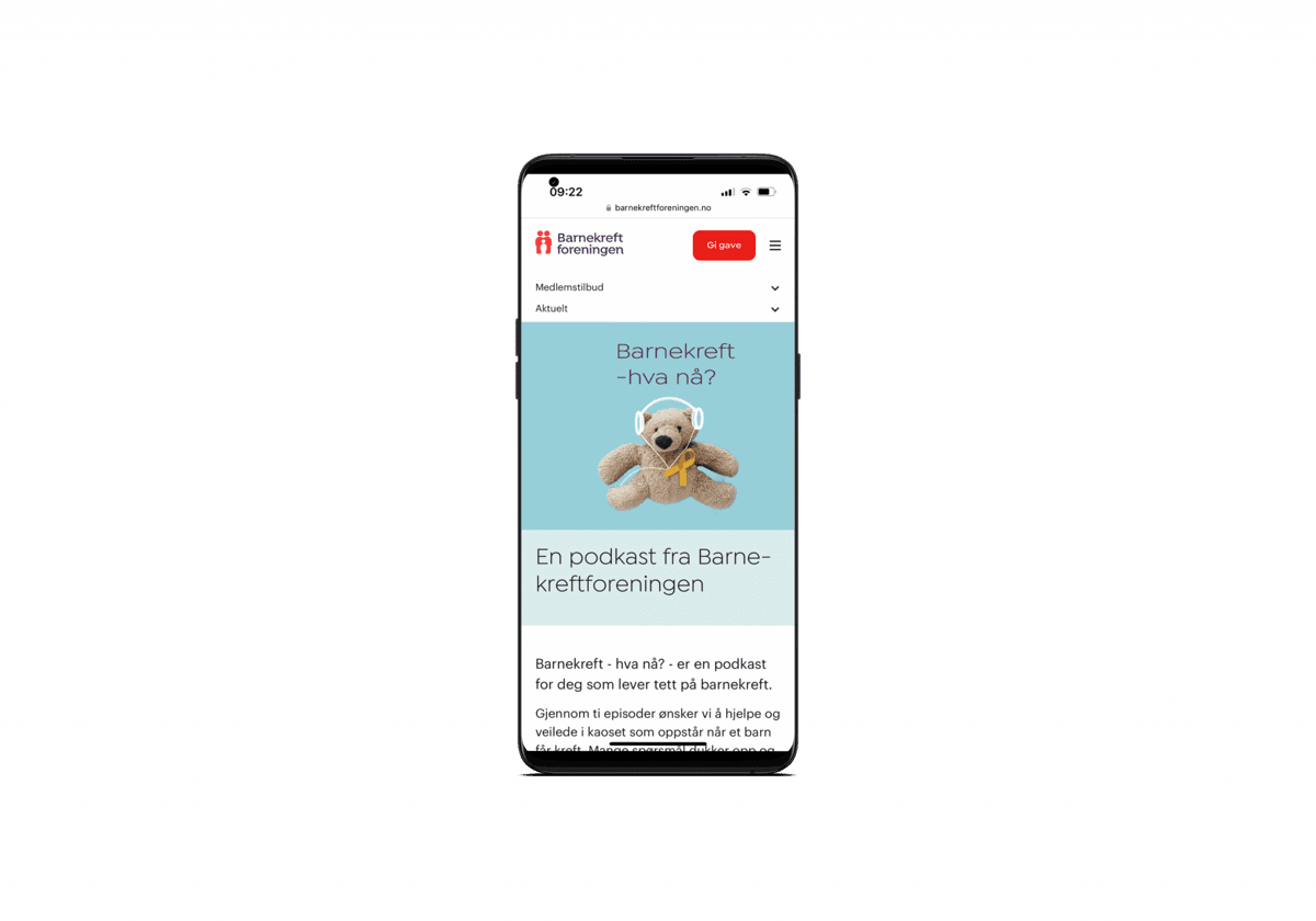 Telefon-mockup – Barnekreftforeningen podcast